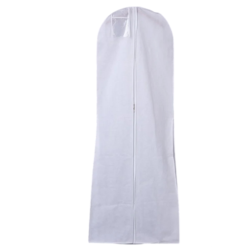 Ochranný obal na šaty 180 x 61 cm Biely pre svadobné a dlhé spoločenské šaty Protiprachový obal so zipsom a kapsou na menovku