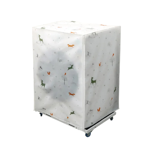 Ochranný potah na pračku 62 x 55 x 86 cm Lesné zvieratká Bílo-priehľadný obal na zips pre predom plnenú práčku