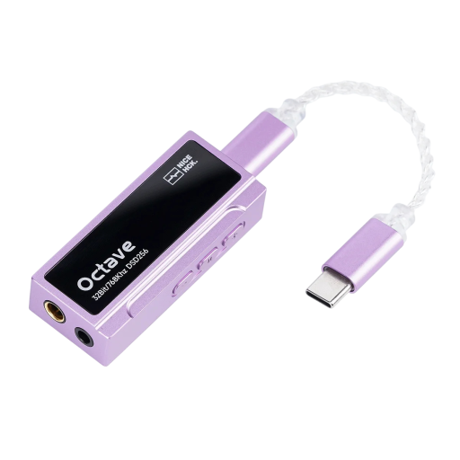 Octave hoofdtelefoonversterker met DAC 32 bit en 768 kHz DSD256 connectors 3,5 mm en 4,4 mm vermogen 550 mW bij 32 ohm voor telefoon en PC
