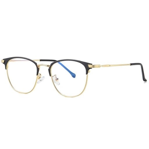 Óculos contra a luz azul para computador Armações retro com linha superior pronunciada Laterais metálicas e aro inferior Lentes transparentes