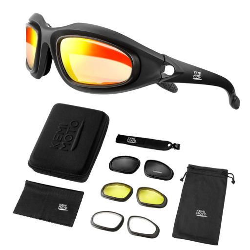 Óculos de ciclismo com proteção UV e 4 lentes polarizadas intercambiáveis Transparentes Fumadas Amarelas Pretas Óculos de bicicleta com estojo para desportos