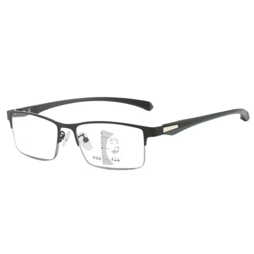 Óculos de leitura multifocais pretos em metal +2,00 Forma quadrada com filtro contra luz azul Óculos de grau Elegante e confortável
