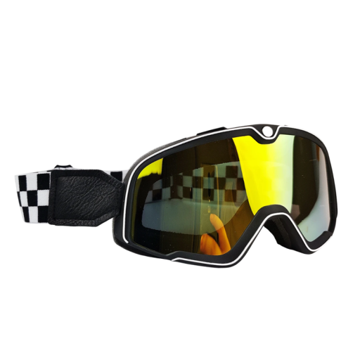 Óculos de moto pretos com lente amarela em PC 20 x 9 cm proteção UV estilo retro Óculos de moto contra ofuscamento para condução diurna e nocturna
