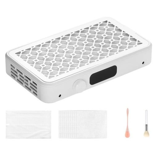 Odsávací ventilátor na nechty s duálnym ventilátorom a 5 režimami 31,5 x 18,3 x 5,5 cm ABS plast biely s magnetickým krytom na manikúru