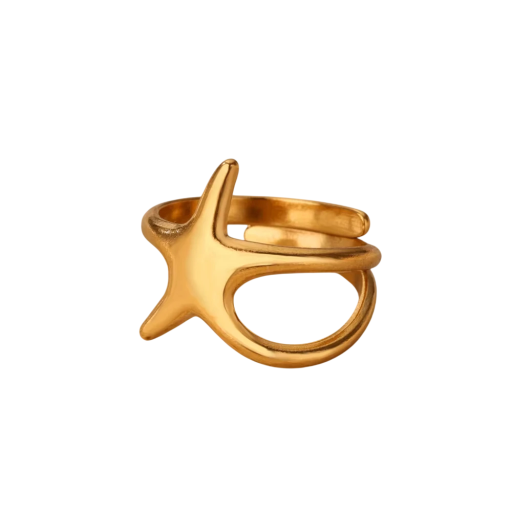 Offener verstellbarer Damenring mit Seestern Goldfarbe Edelstahl mit Zirkon Elegantes glattes Schmuckstück Minimalistisches Design
