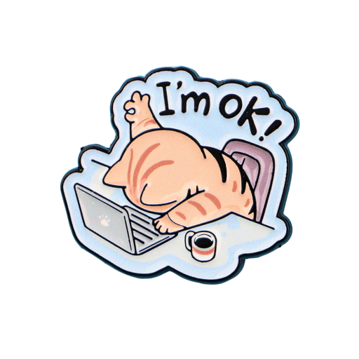 Office Brooch 2.9 x 3.2 cm Cat with the inscription “I’m ok!” Metal Brooch made of Zinc Alloy Stylish Clothing Accessory Gift