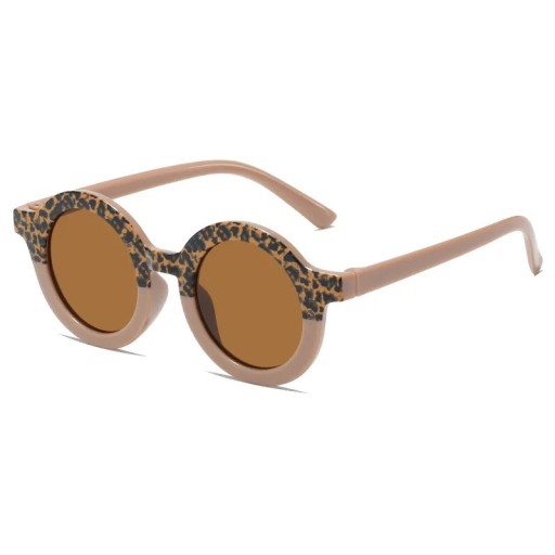 Okrągłe dziecięce okulary przeciwsłoneczne Dwukolorowe oprawki Wzór w panterkę Stylowe okulary dla dzieci Retro okrągły design Letnie okulary