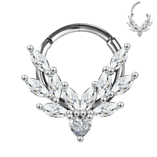 Okrągły srebrny piercing ze srebrnymi kamieniami i srebrnymi detalami 10 x 1,2 mm z nierdzewnej stali Elegancka biżuteria do codziennego noszenia