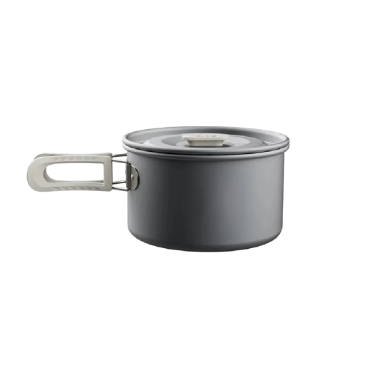 Olla de camping con tapa 1,7 l Diámetro 17 cm altura 9,5 cm Aleación de aluminio 3003 Asa plegable Gris Con funda Para camping y senderismo