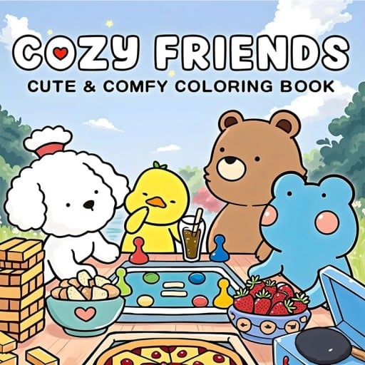 Omalebøger Cozy Friends eventyrbog til farvelægning med tema om venner og fritid 20×20 cm 24 sider til børn og voksne
