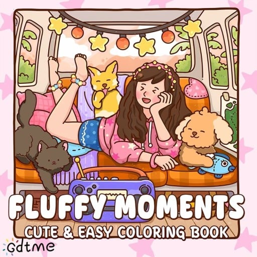 Omaler Fluffy Moments med dyr og afslappende motiver 20 × 20 cm, 24 sider, enkle billeder til børn og voksne