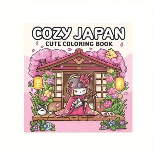 Omalovánkák gyerekeknek és felnőtteknek japán kultúra és nyugodt jelenetek 20 x 20 cm rajzoló megnyugtató könyv a pihenéshez és alkotáshoz