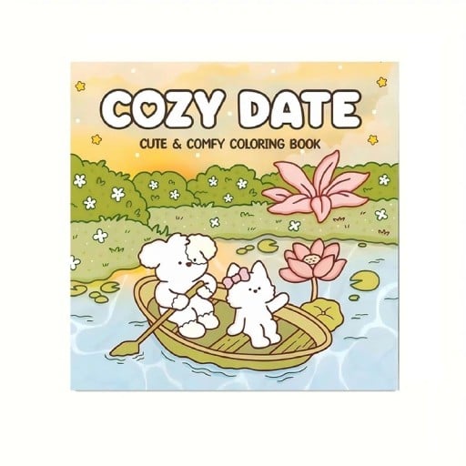 Omalovánky Cozy Date roztomilé relaxačné 20 x 20 cm 28 jednostranných strán jednoduché motívy pre deti aj dospelých kreslenie