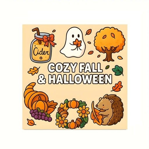 Omalovánky Cozy Fall Halloween roztomile strašidelné 20 x 20 cm 28 jednostranných strán jednoduché motívy pre deti aj dospelých