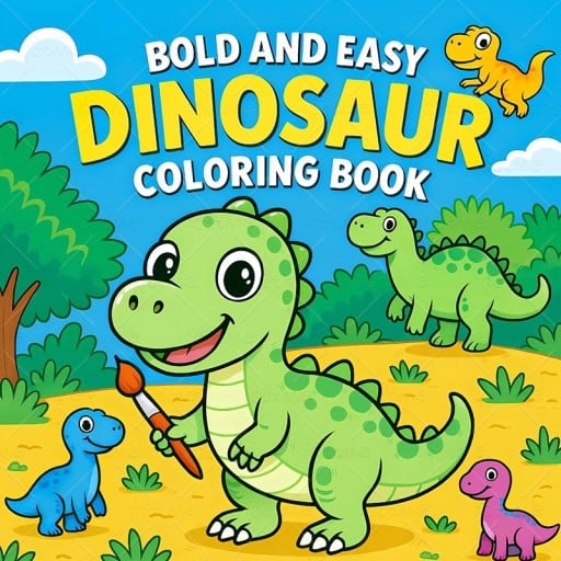 Omalovánky s motívom dinosaurov jednoduché veľké tvary 20 x 20 cm 24 jednostranných strán papierové vyfarbovanie pre deti