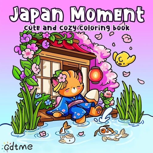 Omalovánky s motívom Japonska roztomilé scény 20×20 cm 24 strán ružová kniha na vymaľovanie pre deti aj dospelých