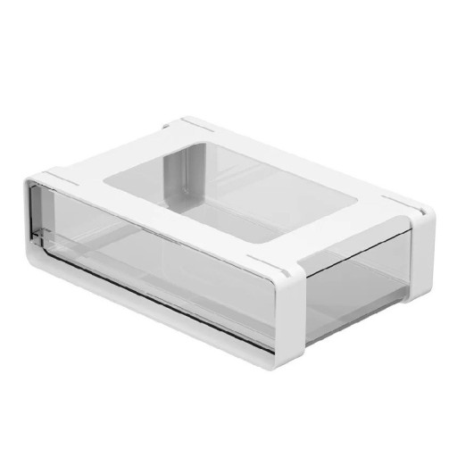 Öntapadó tárolódoboz asztal alá kihúzható fiókkal 21x20x8,6 cm PP fehér apróságok és irodai kellékek rendezésére