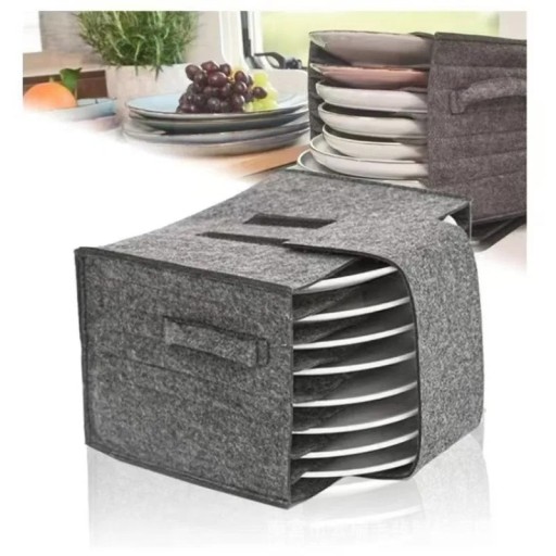Opbergorganizer voor servies met vakken voor borden 27 x 20 x 18 cm opvouwbaar vilt donkergrijs voor de camper en keuken