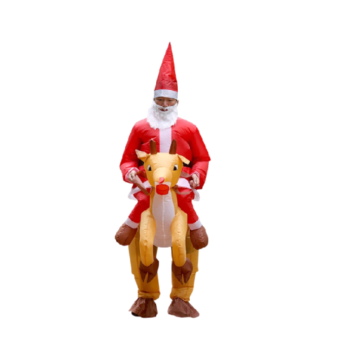Opblaasbaar kostuum Santa Claus op een rendier Unisex maat voor volwassenen 150–190 cm Ventilator met batterijhouder Voor kerstfeest en party