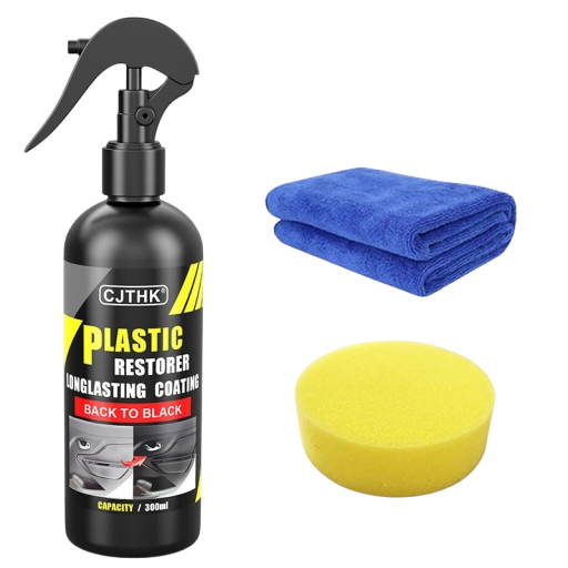 Opfrisker og renser til plastik og læder 300 ml med svamp og klud 30x70 cm Bilkosmetik Rengøring af bilinteriør Restaurering af instrumentbræt