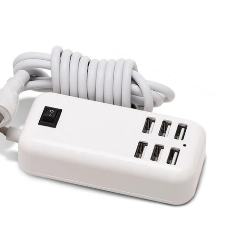 Oplader med fleksibelt kabel 6 USB-porte