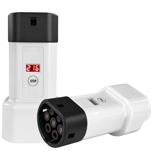 Opladningsadapter type 2 V2L 16 A afladningsstik med spændingsmåler og STOP-knap længde 15,1 cm hvid til elbiler Chery