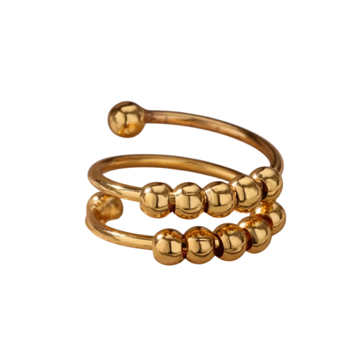 Öppen justerbar damring spiral med pärlor Guld färg Rostfritt stål med zirkoner Elegant smycke för vardagsbruk