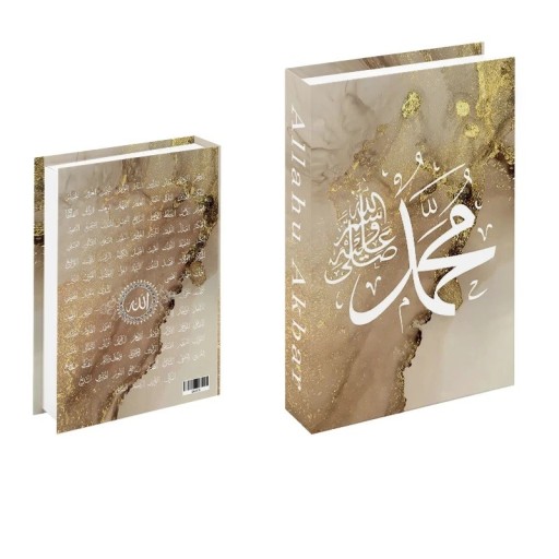 Öppningsbar falsk bok Allahu Akbar Guldmarmor design med kalligrafi Dekorativ förvaringslåda för värdesaker
