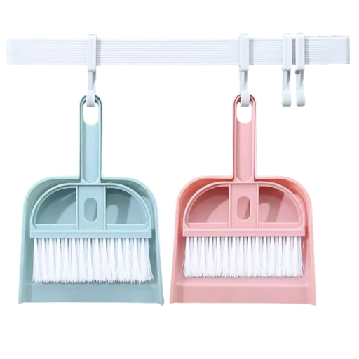 Opvouwbare bezem- en stofferset 12 x 18 cm Compact schoonmaakgereedschap Kleine stoffer en blik Reisset voor kleine rommel