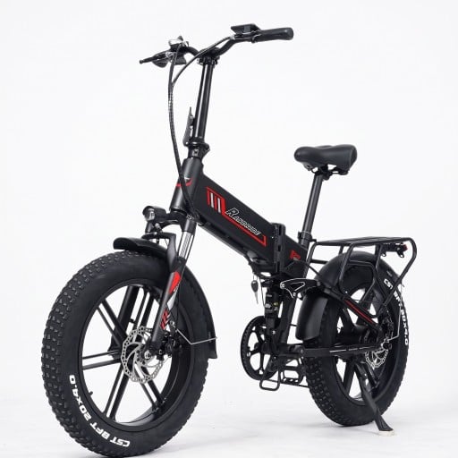 Opvouwbare elektrische fiets RANDRIDE YX20M-2 Motor 1000 W Batterij 48 V 17 Ah Fat bike 20 x 4 inch Volledig vering Zwart-rood Voor terrein en stad