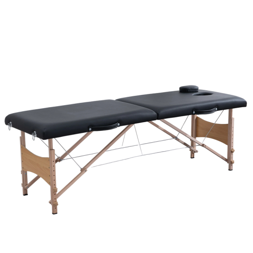 Opvouwbare Massagetafel Hoogte Verstelbaar 8 Posities 58-81 cm Draagvermogen 150 kg 186 x 60 cm Hout en PVC Ademopening Zwart Voor Massages
