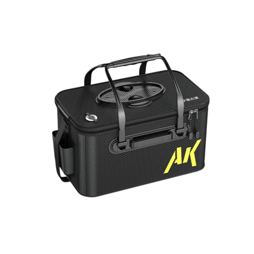 Opvouwbare vissersemmer 24 l versterkt EVA materiaal 40 × 25,5 × 24 cm zwart met deksel en zijvak voor levende vissen en water