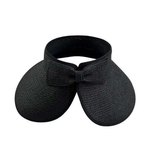 Opvouwbare zomerpet van stro voor dames, 54-58 cm, brede rand met strik, UV-bescherming, strandhoed zonder bovenkant, lente, zomer, volwassenen