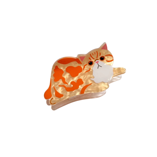 Orange and Beige Cat Hair Clip Decorative Women's Hair Clasp Cute Hair Clip Accessory 8 x 5 cm Secure Hold