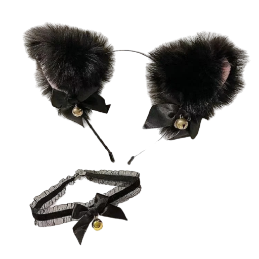 Oreilles de chat sur un serre-tête avec un choker Oreilles de chat avec grelots Oreilles de chat en peluche sur un serre-tête Accessoire