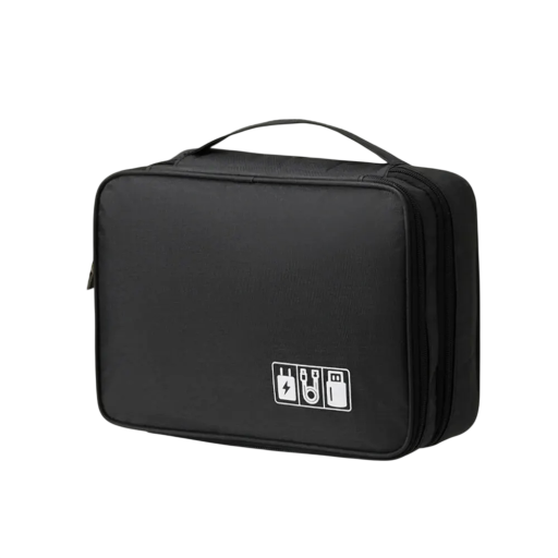 Organisateur d'électronique Sac pour câbles et chargeurs Trois couches 27 x 21 x 10 cm Tissu Oxford Noir Pour accessoires et disque dur