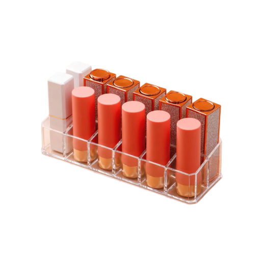 Organizador acrílico para labiales 12 compartimentos 17,5 x 6,1 x 4,2 cm soporte para maquillaje soporte para cosméticos caja de almacenamiento para labiales y brochas