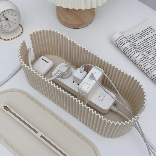 Organizador de cables con tapa para mesa para almacenamiento de extensiones y cargadores tamaño 33x13x11 cm