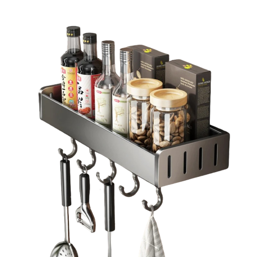 Organizador de cocina de pared con ganchos Organizador de especias Estante de cocina Organizador multiusos 40 x 13,7 x 5,5 cm