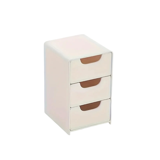 Organizador de mesa de três andares com gavetas 13x8x8,8 cm plástico bege caixa de arrumação para pequenos objetos, cosméticos e material de escritório