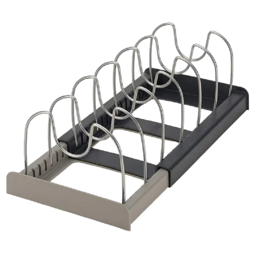 Organizador de ollas y tapas, extensible, de acero inoxidable, para armario de cocina, 56 x 14,7 x 4,2 cm