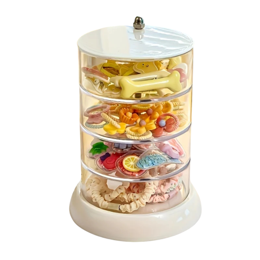 Organizador de plástico transparente rotativo para joias e elásticos 16,8 × 13,6 cm caixa de mesa de 4 andares para clipes, anéis e miudezas