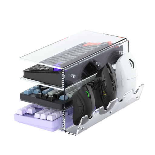 Organizador de teclado e rato de três níveis 178 x 267 x 155 mm com espaço de armazenamento, acrílico, leve