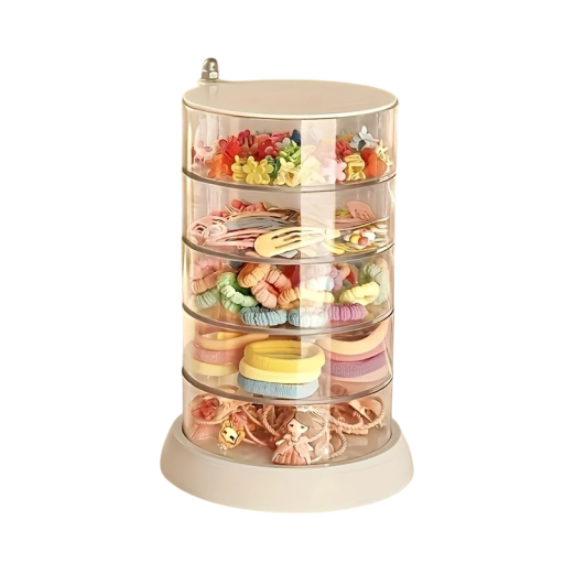 Organizador giratorio de plástico transparente para joyas y gomas 20,5 × 13,6 cm caja de escritorio de 5 niveles para clips, anillos y pequeñas cosas
