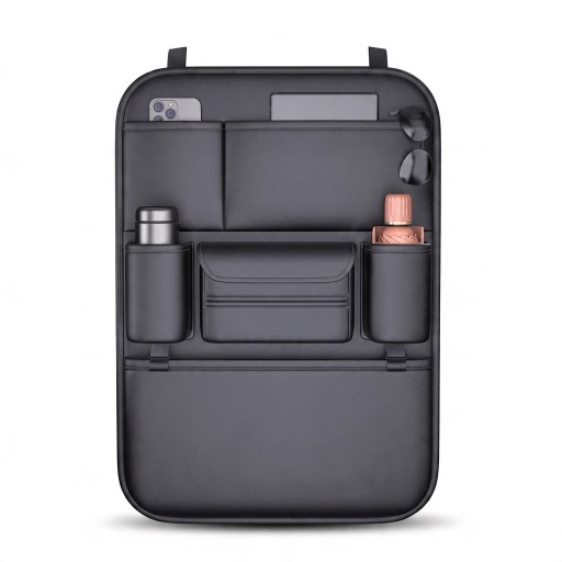 Organizator pentru bancheta din spate a mașinii cu 6 buzunare Suport pentru băuturi și șervețele 60 x 43 cm Piele PU rezistentă la apă Negru Protecție