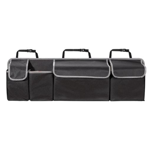 Organizér do kufru auta 90 x 27 cm Oxford Závěsný na zadní sedačky 3 uzavíratelné kapsy na suchý zip 1 otevřená kapsa Úložný systém