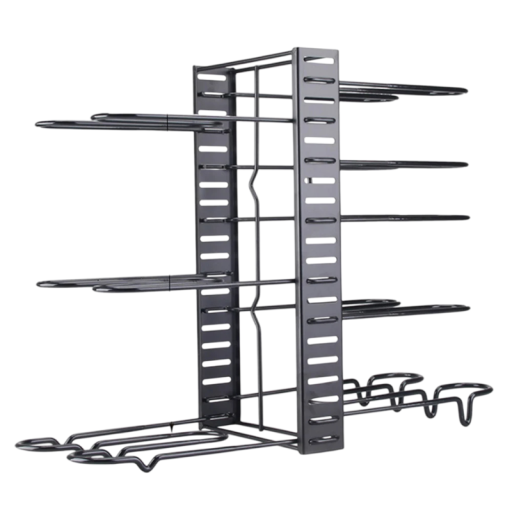 Organizér na hrnce a pánve 8 úrovní nastavitelný stojan 50 x 37,7 cm železná konstrukce modrá do kuchyňské skříňky