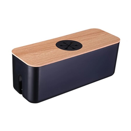 Organizér na káble s dreveným viečkom a vetraním 29,5 x 11,4 x 11 cm čierny