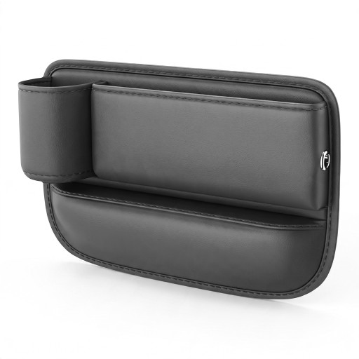 Organizer voor de ruimte tussen de stoel en de console Linkse uitvoering met bekerhouder 29,5 x 4,5 cm Kunstlederen uitstraling Zwart Auto opbergdoos