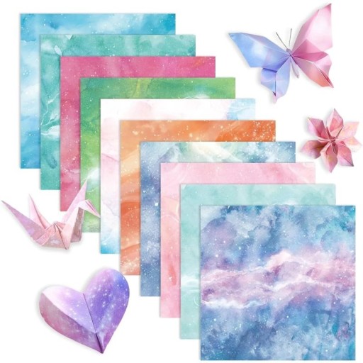 Origami Paper Squares Double-Sided 50 pcs 15 × 15 cm with Colourful Galaxy Pattern Folding Paper for DIY Decoration